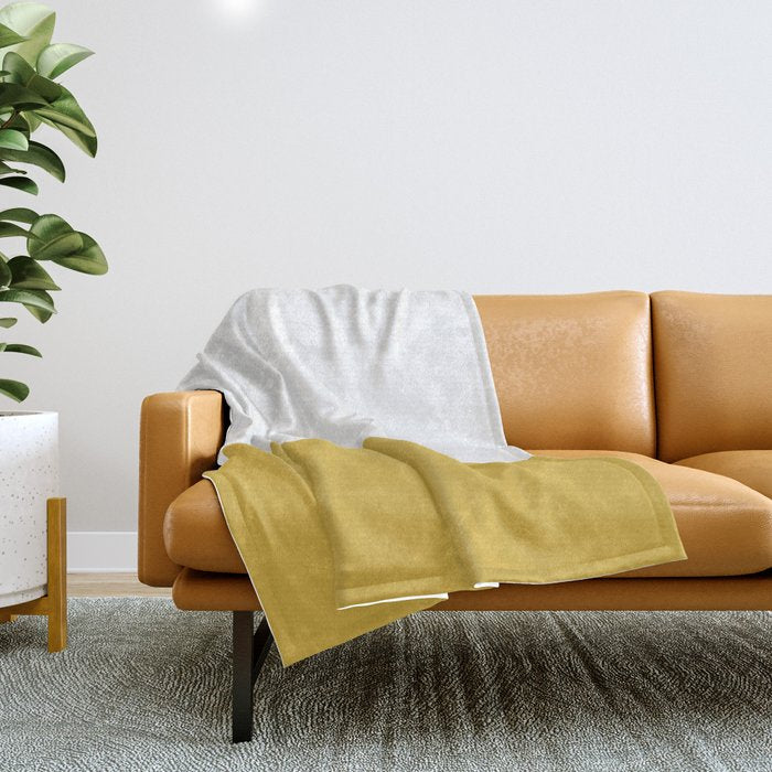 Mustard Yellow And White Solid Color Block Throw Blanket