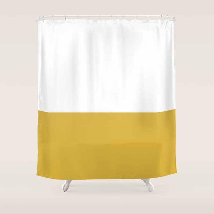 Mustard Yellow And White Solid Color Block Shower Curtain