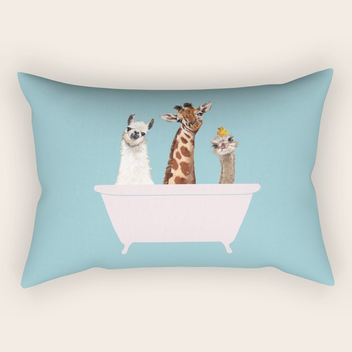 Playful Gangs In Bathtub Blue Rectangular Pillow