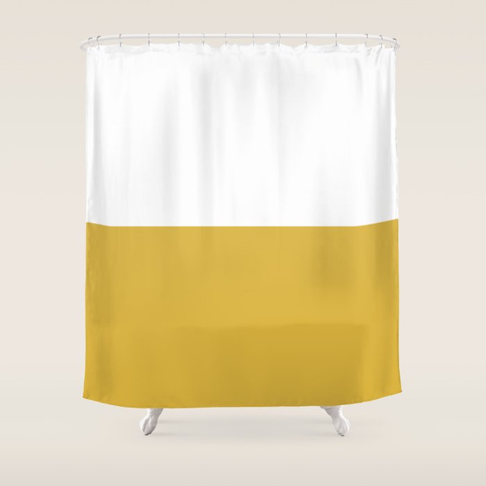 Mustard Yellow And White Minimalist Color Block Solid Half And Half Shower Curtain