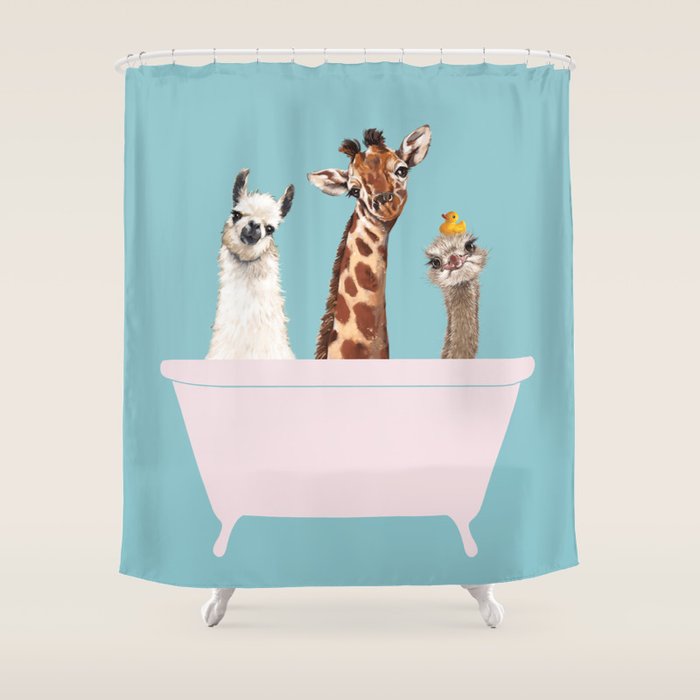 Playful Gangs In Bathtub Blue Shower Curtain