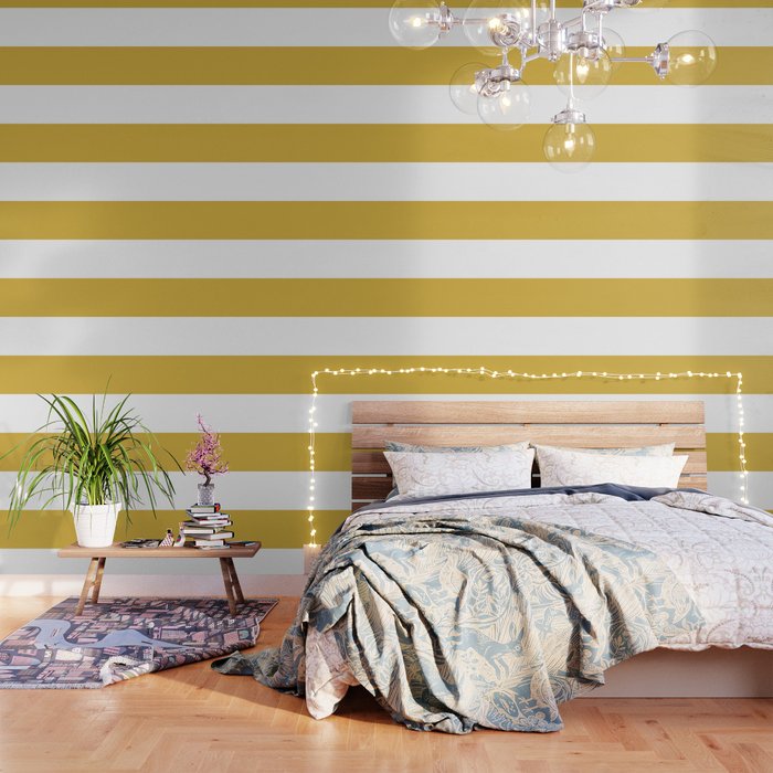 Mustard Yellow And White Minimalist Color Block Solid Half And Half Wallpaper
