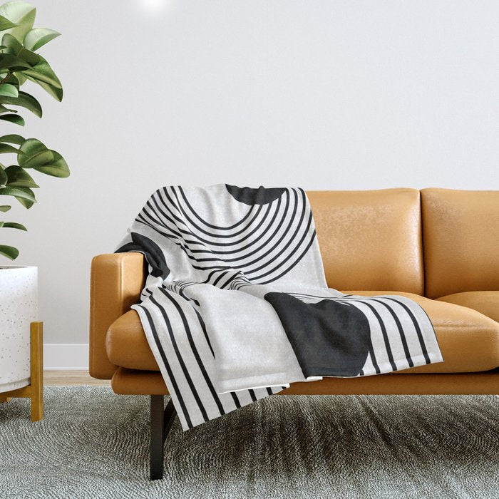 Modern Minimalist Line Art In Black And White Throw Blanket