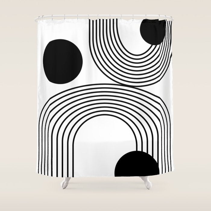 Modern Minimalist Line Art In Black And White Shower Curtain
