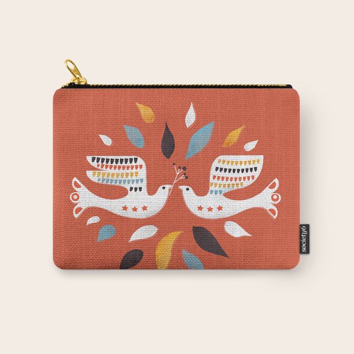 Festive Doves - Folk Illustration Carry All Pouch