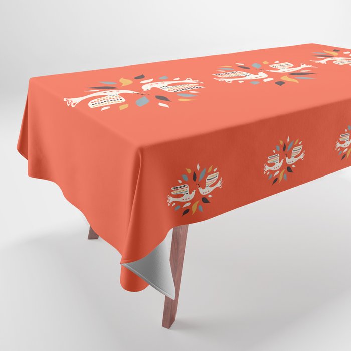 Festive Doves - Folk Illustration Tablecloth