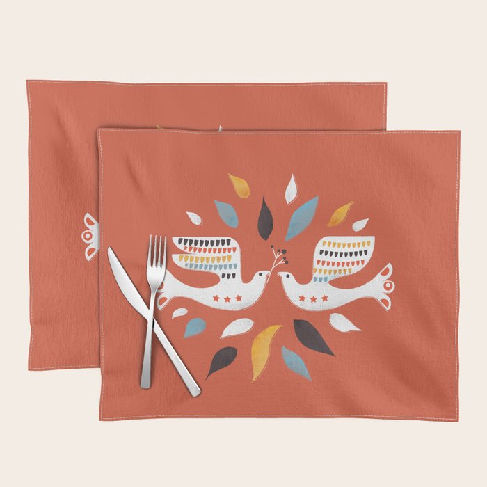 Festive Doves - Folk Illustration Placemat