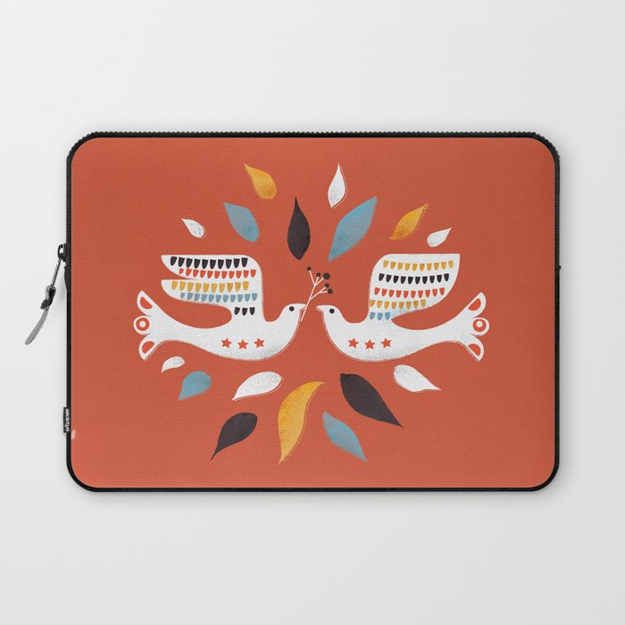 Festive Doves - Folk Illustration Laptop Sleeve