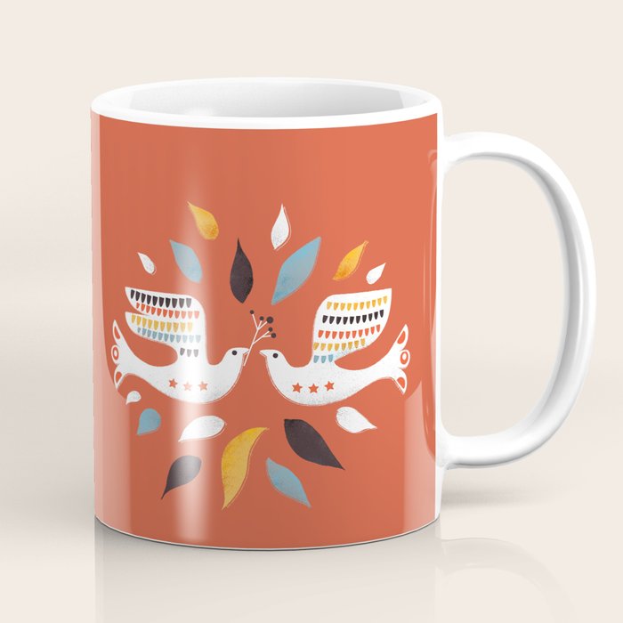 Festive Doves - Folk Illustration Coffee Mug