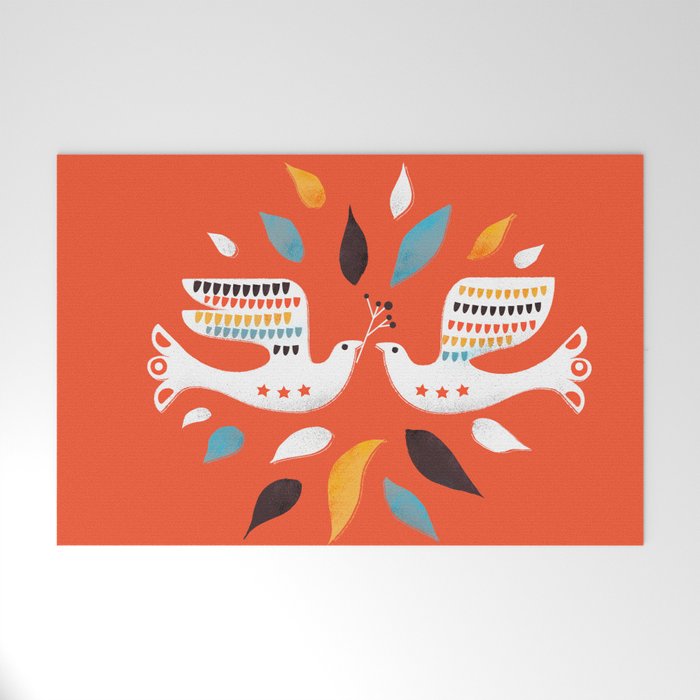 Festive Doves - Folk Illustration Welcome Mat