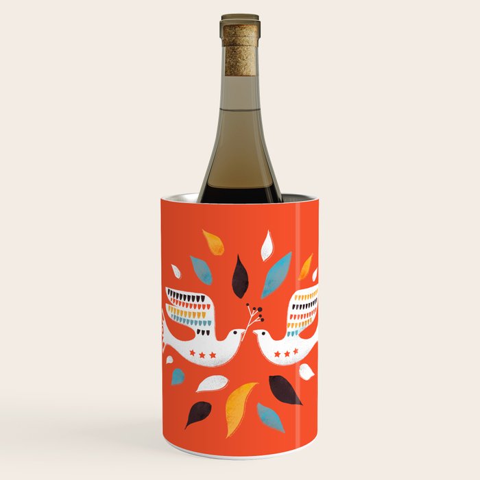 Festive Doves - Folk Illustration Wine Chiller