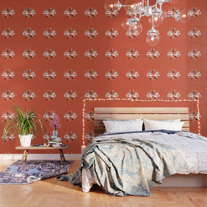 Festive Doves - Folk Illustration Wallpaper