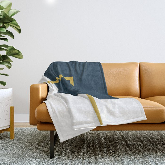 Fusion Minimalist Geometric Abstract In Mustard Yellow, Navy Blue, And White Throw Blanket