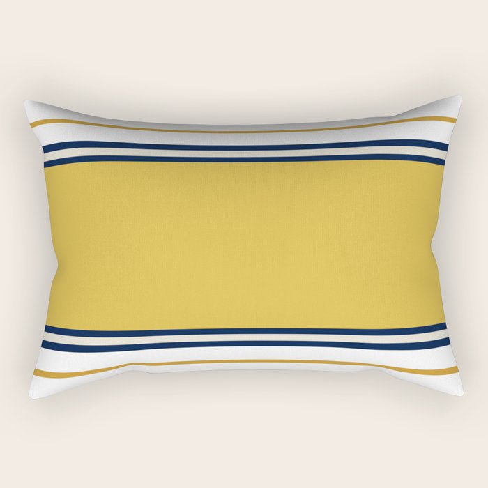 Wide And Thin Stripes Color Block Pattern In Mustard Yellow, Navy Blue, Ivory, And White Rectangular Pillow