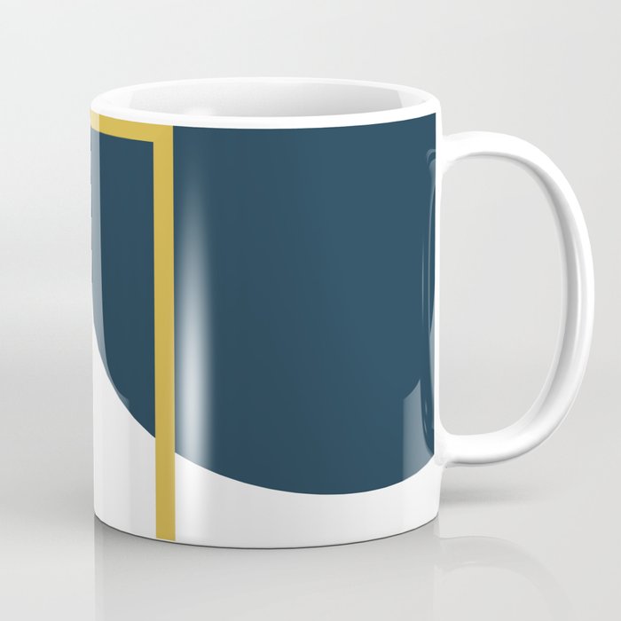 Fusion Minimalist Geometric Abstract In Mustard Yellow, Navy Blue, And White Coffee Mug