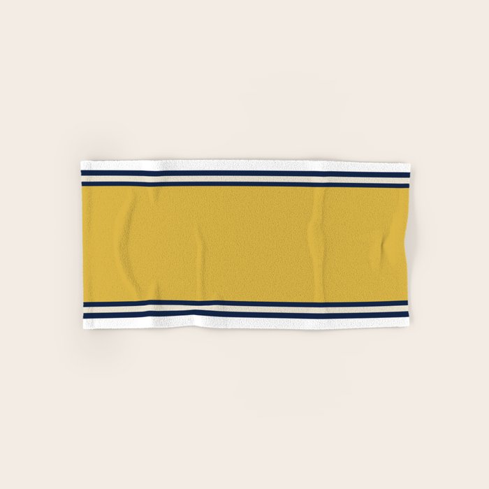 Wide And Thin Stripes Color Block Pattern In Mustard Yellow, Navy Blue, Ivory, And White Bath Towel