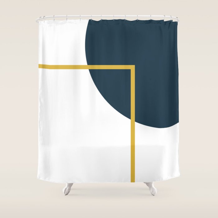 Fusion Minimalist Geometric Abstract In Mustard Yellow, Navy Blue, And White Shower Curtain