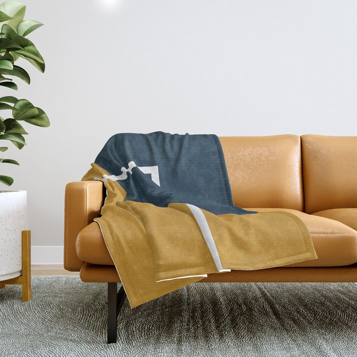 Fusion 4: Minimalist Geometric Abstract In Dark Mustard Yellow, Navy Blue, And White Throw Blanket
