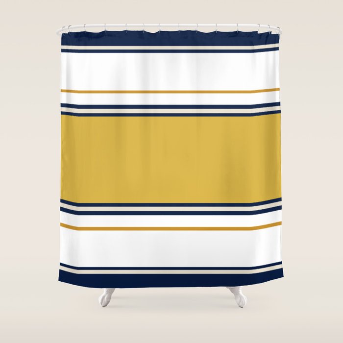 Wide And Thin Stripes Color Block Pattern In Mustard Yellow, Navy Blue, Ivory, And White Shower Curtain