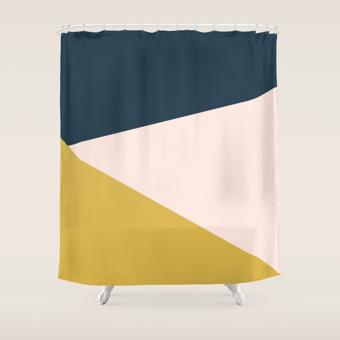 Jag 2. Minimalist Angled Color Block In Navy Blue, Blush Pink, And Mustard Yellow Shower Curtain