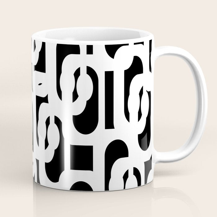 Black And White Mid-Century Modern Loop Pattern Coffee Mug