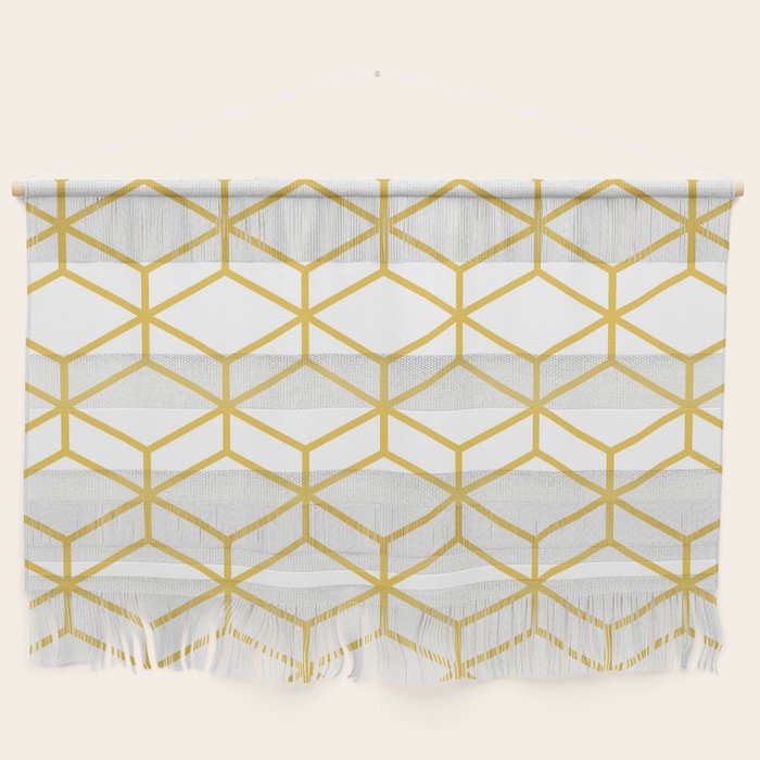 Geometric Honeycomb Lattice In Mustard Yellow And White. Modern Clean Minimalist Wall Hanging
