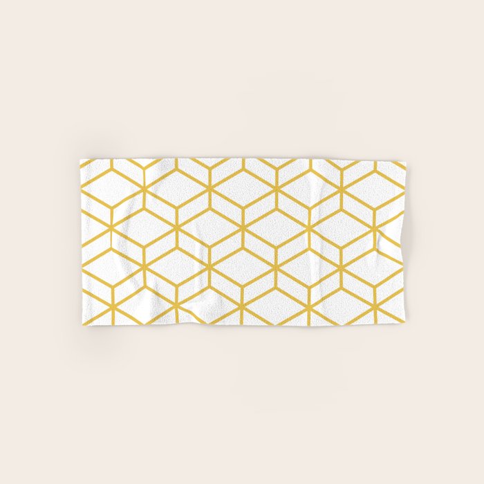Geometric Honeycomb Lattice In Mustard Yellow And White. Modern Clean Minimalist Bath Towel