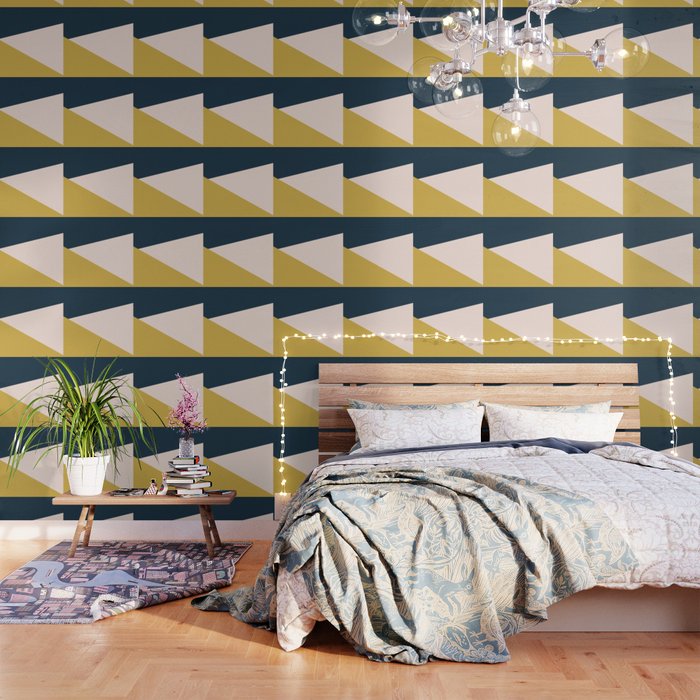 Jag 2. Minimalist Angled Color Block In Navy Blue, Blush Pink, And Mustard Yellow Wallpaper