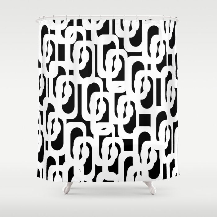 Black And White Mid-Century Modern Loop Pattern Shower Curtain