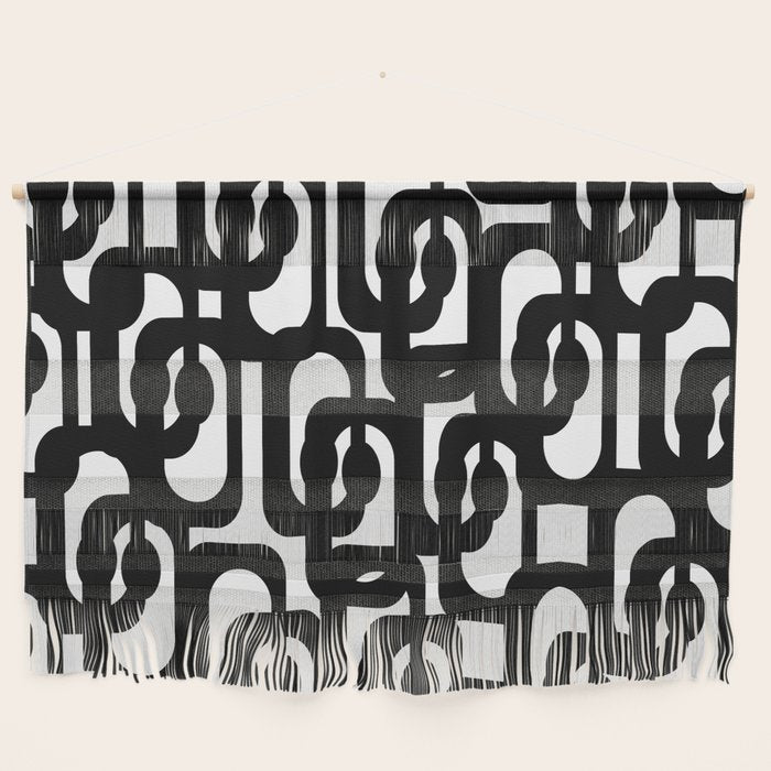 Black And White Mid-Century Modern Loop Pattern Wall Hanging