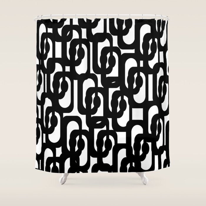 Black And White Mid-Century Modern Loop Pattern Shower Curtain