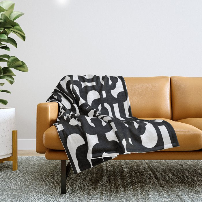 Black And White Mid-Century Modern Loop Pattern Throw Blanket
