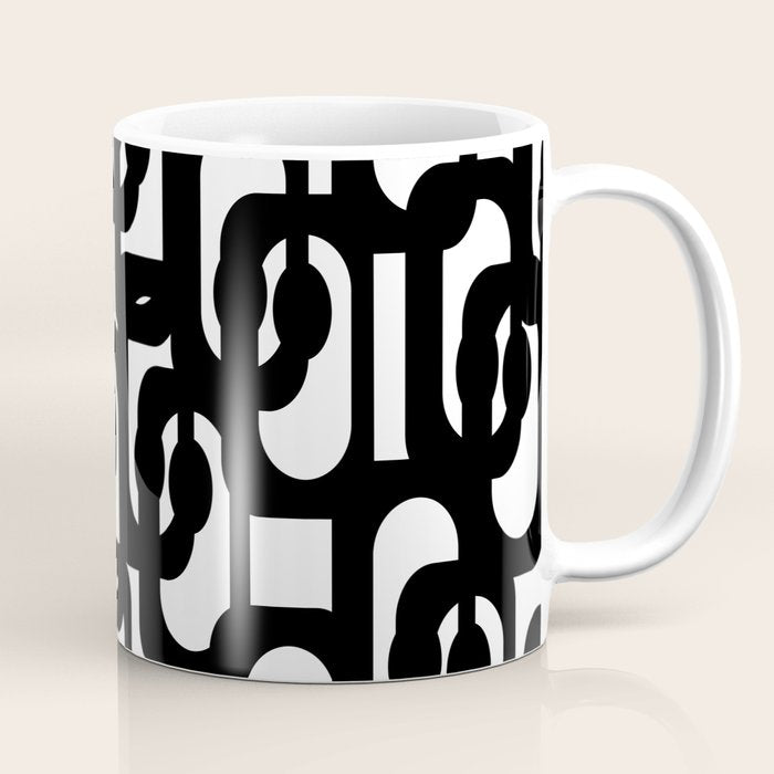 Black And White Mid-Century Modern Loop Pattern Coffee Mug