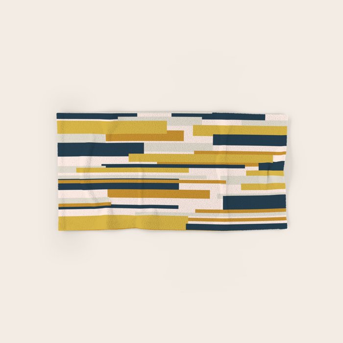 Wright Mid-Century Modern Abstract In Mustard Yellow, Navy Blue, Pale Blush Bath Towel