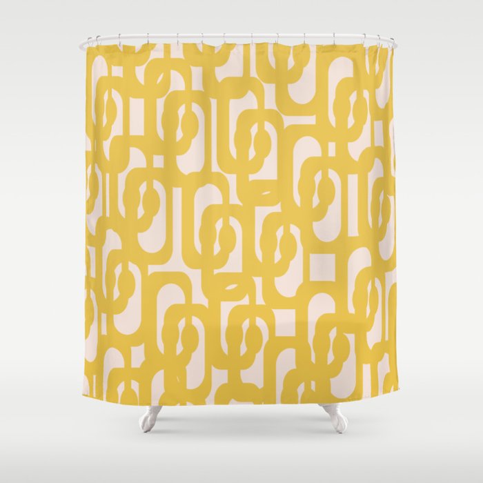 Mustard Yellow And Blush Pink Mid-Century Modern Loop Pattern Shower Curtain