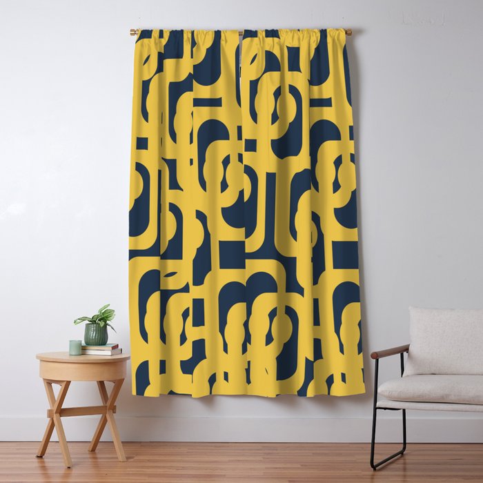 Mustard Yellow And Navy Blue Mid-Century Modern Loop Pattern Window Curtain
