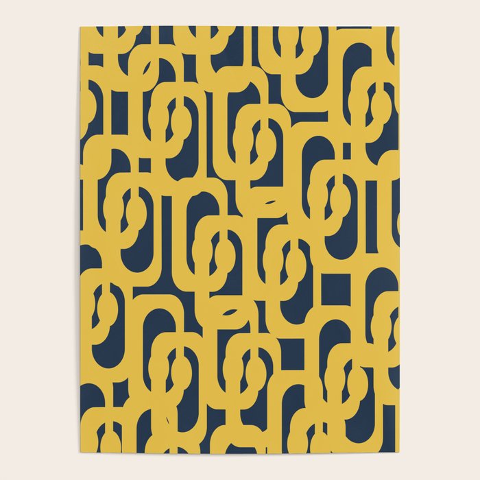 Mustard Yellow And Navy Blue Mid-Century Modern Loop Pattern Poster