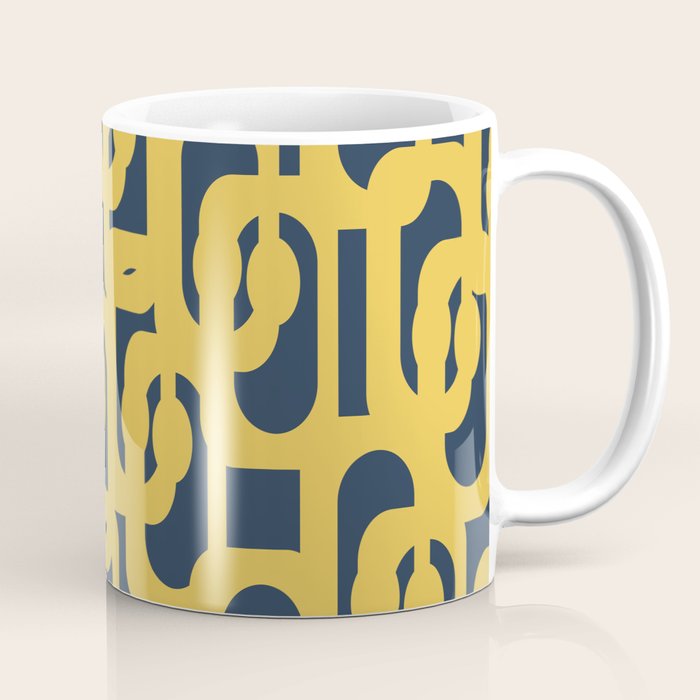 Mustard Yellow And Navy Blue Mid-Century Modern Loop Pattern Coffee Mug