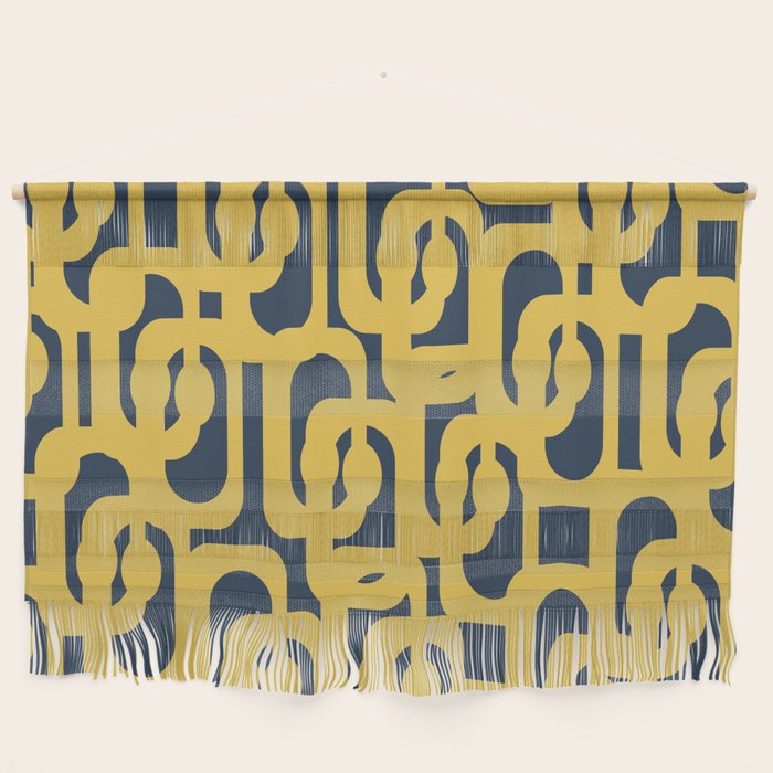 Mustard Yellow And Navy Blue Mid-Century Modern Loop Pattern Wall Hanging