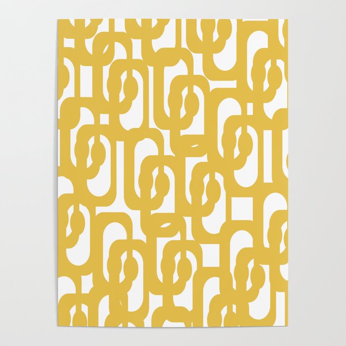 Mustard Yellow And White Mid-Century Modern Loop Pattern Poster