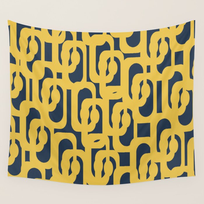 Mustard Yellow And Navy Blue Mid-Century Modern Loop Pattern Wall Tapestry