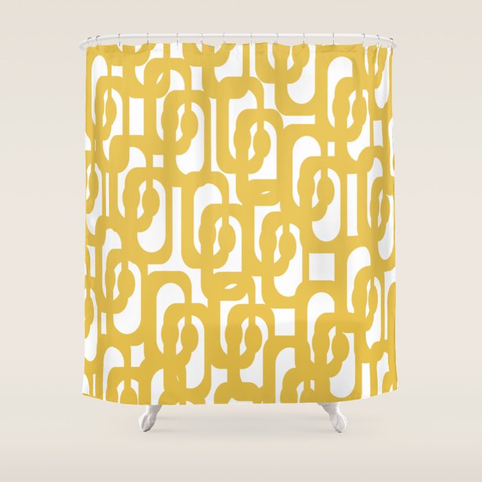 Mustard Yellow And White Mid-Century Modern Loop Pattern Shower Curtain