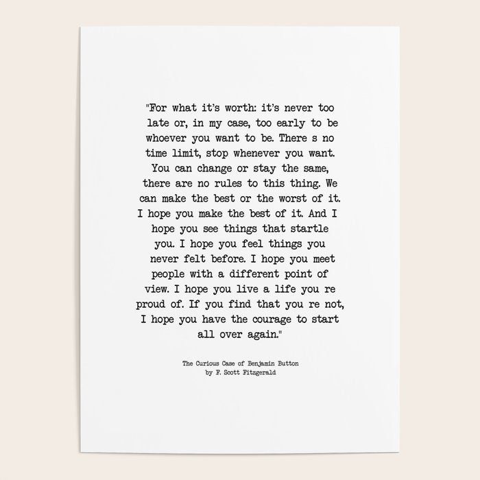 It'S Never Too Late Benjamin Button Poster