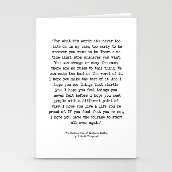 It'S Never Too Late Benjamin Button Stationery Card