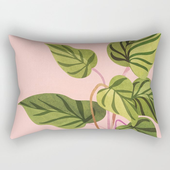 Upstart Pink And Green Houseplant Rectangular Pillow
