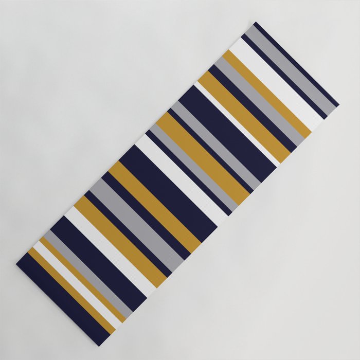 Modern Stripes In Mustard Yellow, Navy Blue, Gray, And White. Minimalist Color Block Yoga Mat