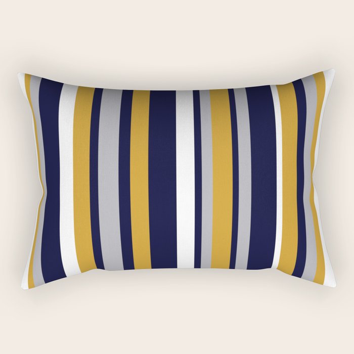 Modern Stripes In Mustard Yellow, Navy Blue, Gray, And White. Minimalist Color Block Rectangular Pillow