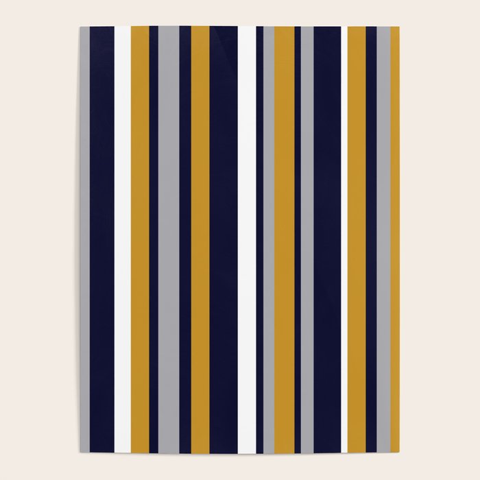 Modern Stripes In Mustard Yellow, Navy Blue, Gray, And White. Minimalist Color Block Poster