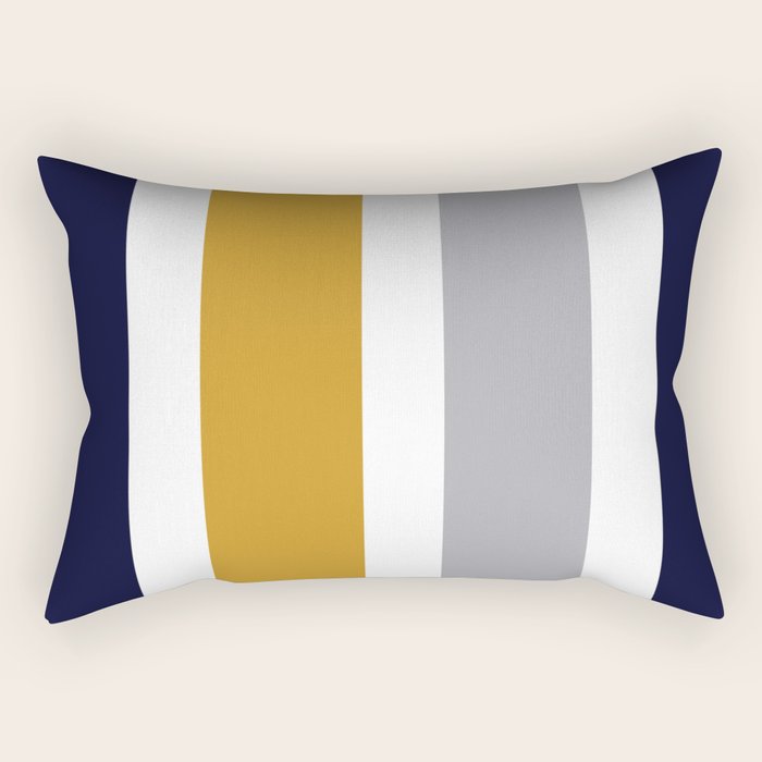 Quattro Stripe Minimalist Broad Stripe Color Block Pattern In Mustard Yellow, Navy Blue, Gray, White Rectangular Pillow