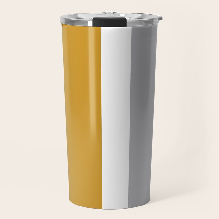 Quattro Stripe Minimalist Broad Stripe Color Block Pattern In Mustard Yellow, Navy Blue, Gray, White Travel Mug